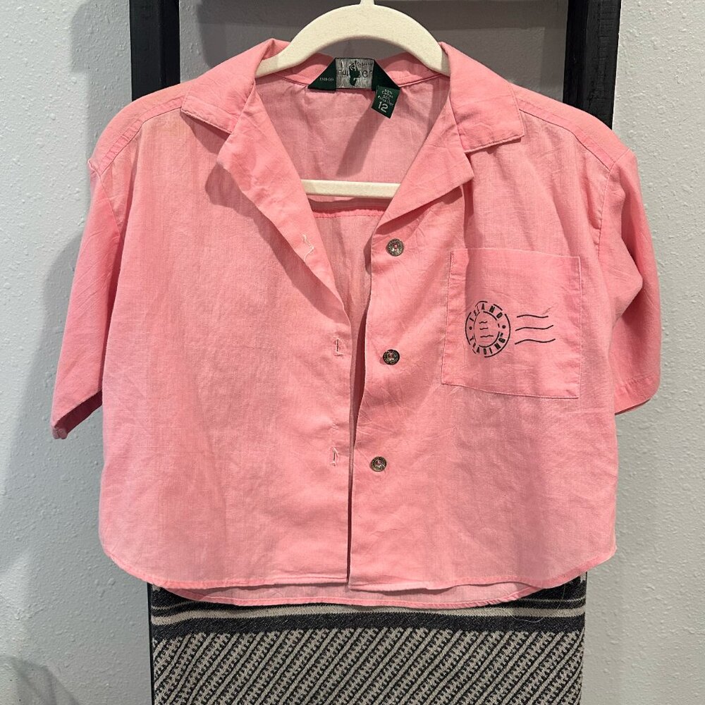 Vintage‎ 80s JCPenny Hunt Club Pink Crop Top - Size 12